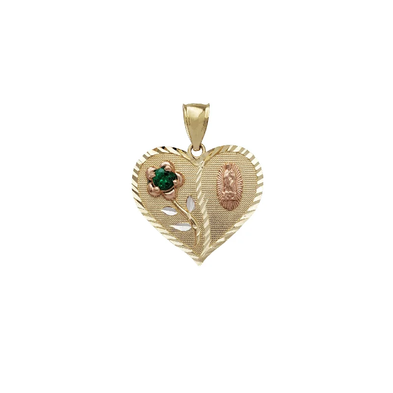 celestial sun and moon earrings Zirconia Diamond-cuts Flower & Virgin Mary Pendant (14K)