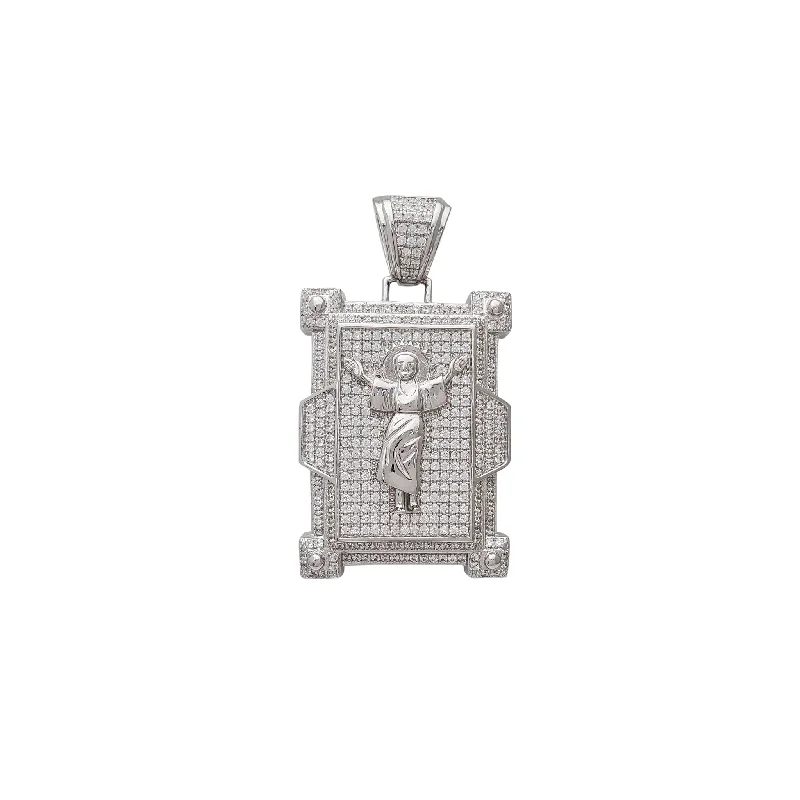 vintage platinum wedding band Zirconia Divine-Child Rectangle Pendant (Silver)