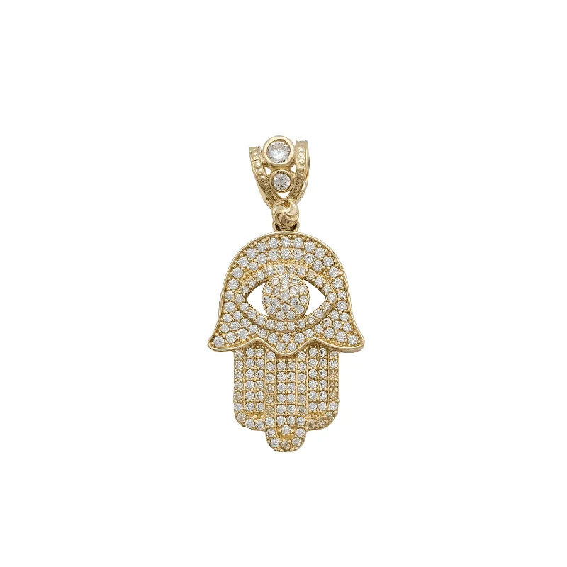 solid gold cartilage hoop Zirconia Evil Eye Hamsa Hand Pendant (14K)