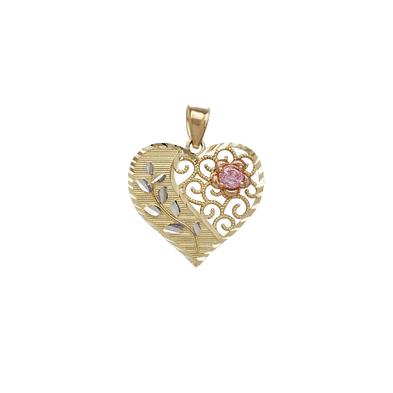 unique moon phase ring Zirconia Filigree Diamond-cut Flower Heart Pendant (14K)