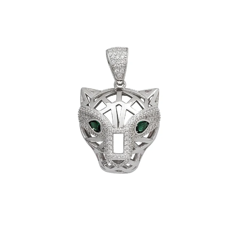 antique silver charm bracelet Zirconia Green Eyes Panther Head Pendant (Silver)