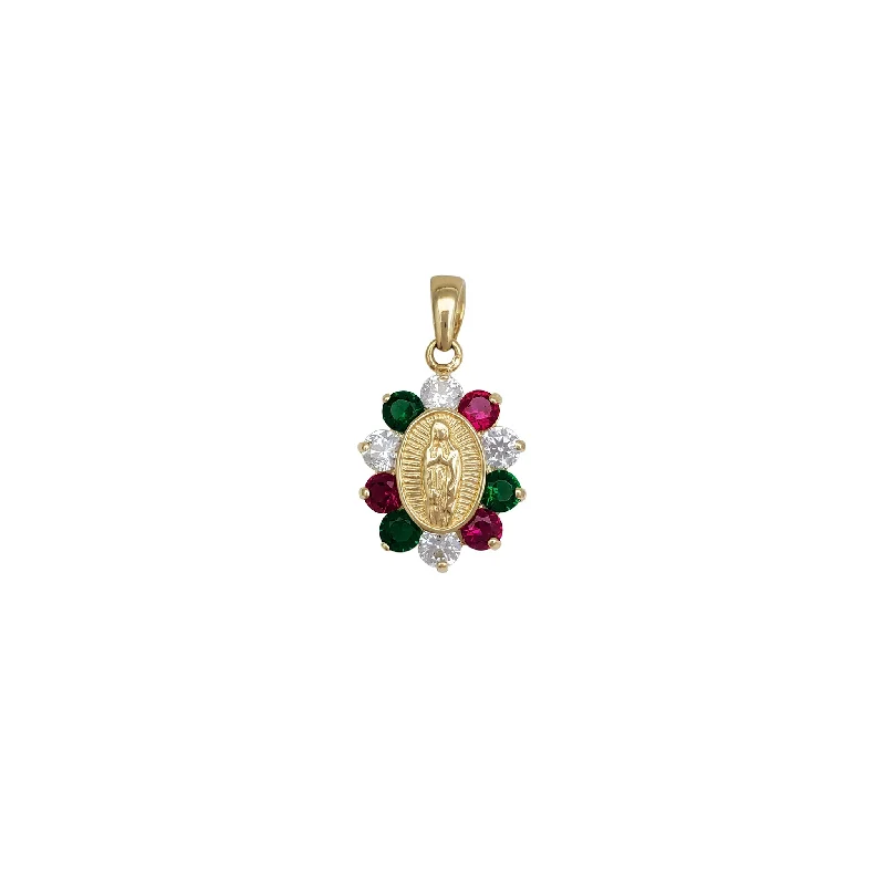 unique promise ring for girlfriend Zirconia Green, White & Red Virgin Mary Pendant (14K)