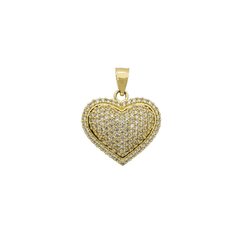 sterling silver herringbone chain Zirconia Heart Pendant (14K)