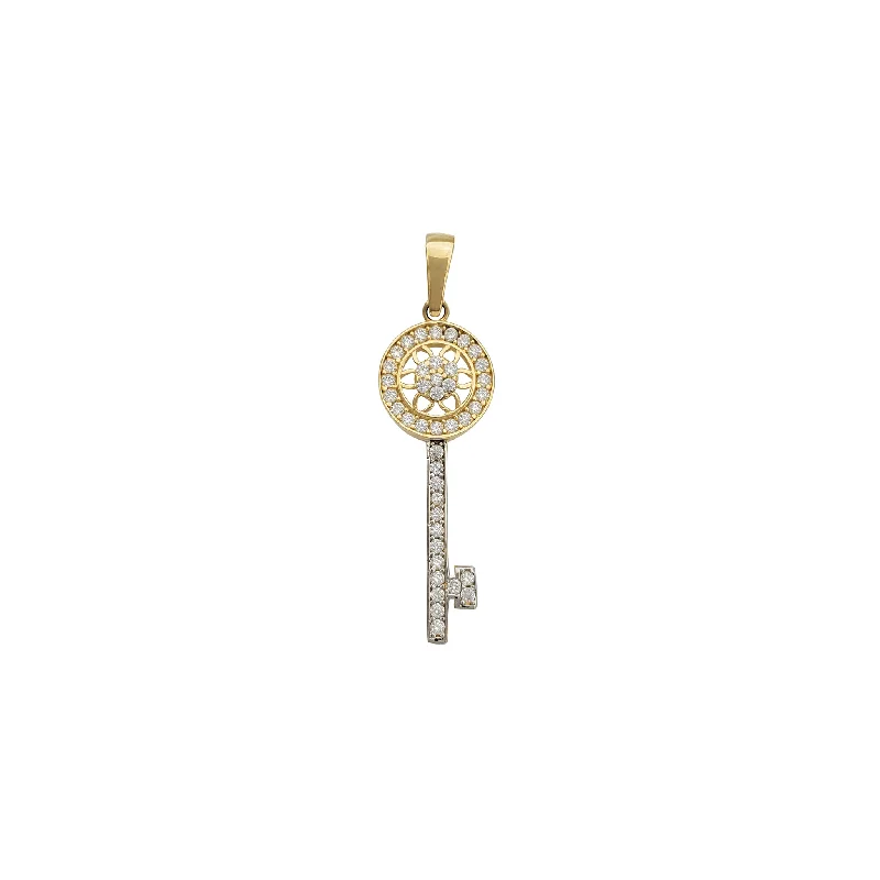vintage-style filigree bracelet Zirconia Icy Key Pendant (14K)