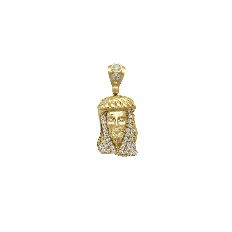boho tassel earrings handmade Zirconia Jesus Head Mesh-Back Pendant (14K)