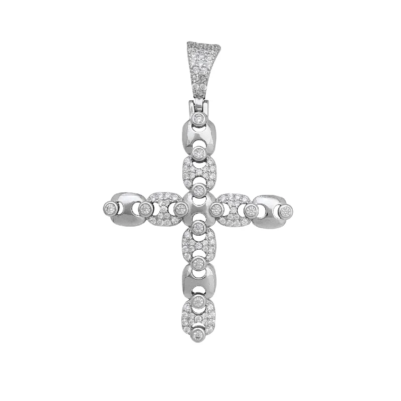 real garnet stacking rings Zirconia Puffy Mariner-Link Cross Pendant (Silver)
