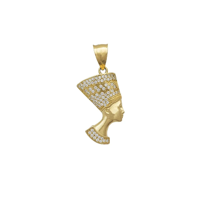 geometric diamond earrings gold Zirconia Nefertiti Head Pendant (14K)