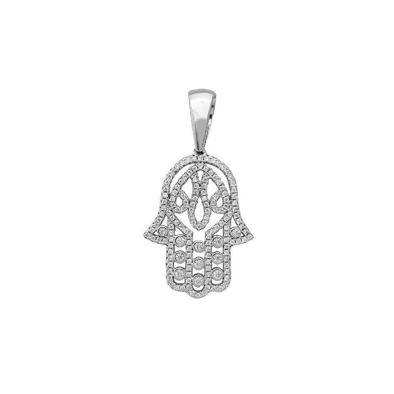 natural crystal pendant necklace Zirconia Outlined Hamsa Hand Pendant (Silver)