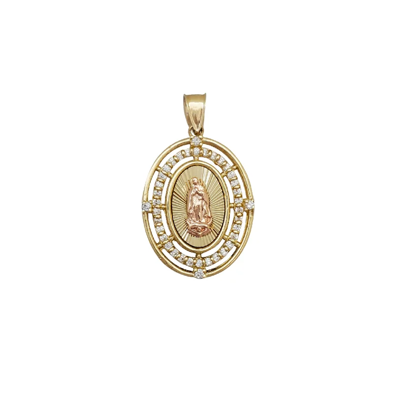 men’s sterling silver cufflinks Zirconia Oval Halo Virgin Mary Pendant (14K)