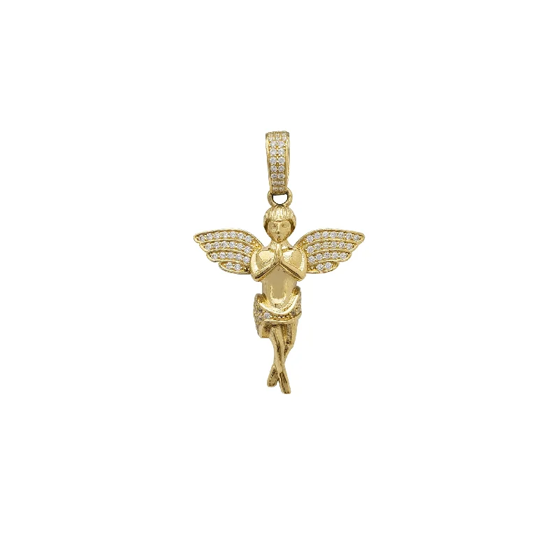 diamond tennis bracelet real Zirconia Praying Baby Angel Pendant (14K)