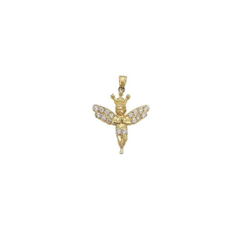 gold moonstone cocktail ring Zirconia Praying Hands Crown Baby Angel Pendant (14K)