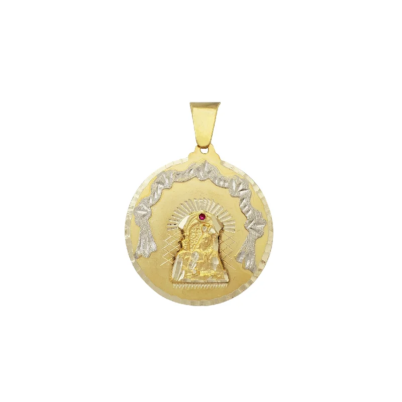 sparkling diamond drop earrings Zirconia Red-Stone Altagracia Medallion Pendant (14K)