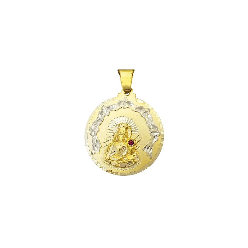 gold mesh bangle bracelet Zirconia Red-Stone Saint Barbara Medallion Pendant (14K)