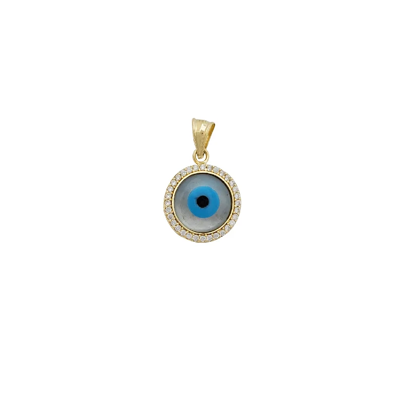 men’s rugged leather bracelet Zirconia Round Blue Evil Eye Pendant (14K)