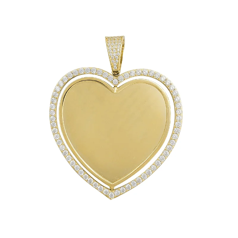 men’s leather and silver bracelet Zirconia Swiveling Heart Memorial Picture Pendant (14K)