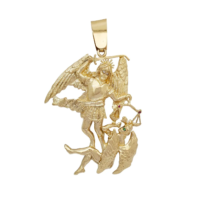 dainty gemstone chain bracelet Zirconia Textured Saint Michael Pendant (14K)