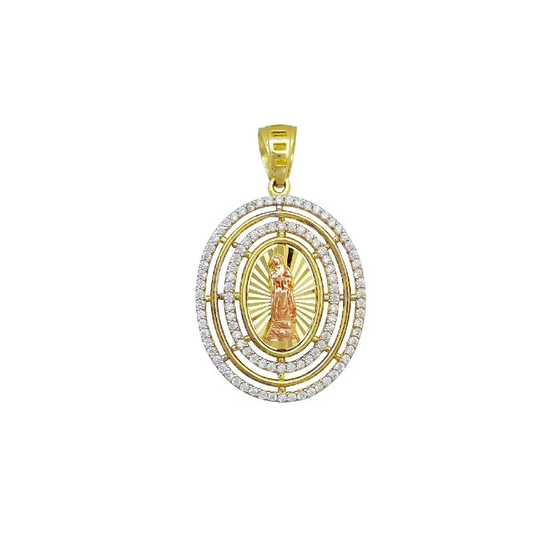 modern geometric gold ring Zirconia Virgin Mary Pendant (14K)